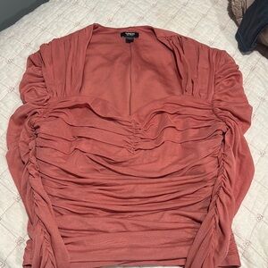 Ruched Coral Long Sleeve Top